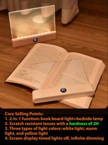 1 pieza Luz plana LED transparente para lectura, lámpara de lectura LED con visión nocturna plana, lámpara de lectura inteligente LED, 3.7V/1200mAh recargable con 3 temperaturas de color, función de temporizador de 0-99, lámpara de noche para estudiantes, luz de lectura con cuidado ocular, luz de mesita de noche, luz nocturna, regalo perfecto para estudiantes, amigos y familiares, ideal para lectura nocturna inalámbrica y portátil