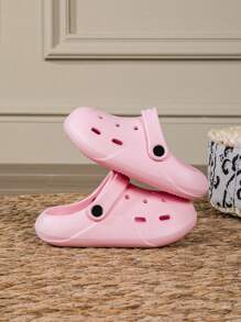 1 Pair New Spring/Summer Girls' Fashion Comfortable Casual Lightweight Breathable Cute Fresh Indoor/Outdoor Beach Toe Protection Pink Clogs - Pink - View 1