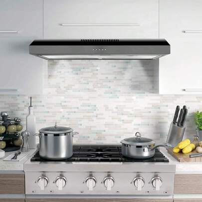 SNDOAS Under Cabinet Range Hood 30 Inch,With LED Light,Push Button Controls,3 Speeds,Ducted/Ductless Convertible Kitchen Over Stove Vent,Charcoal Filter