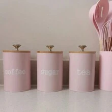 3pcs/Set Bamboo Rustic Farmhouse Food Storage Jar Canister With Lid - Perfect For Kitchen, Tea, Herbs, Sugar, Salt, Coffee, Flour, And More!