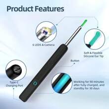 1296P HD Camera Ear Cleaner, 8-In-1 Multifunctional Ear Wax Removal Tool With 5 Replacement Ear Tips, Wireless WiFi Ear Scope With 6 LED Lights, IP67 Waterproof, Rechargeable Ear Wax Removal Kit