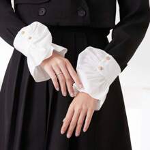 1 Pair Ruffle Sleeve Cuffs, Suitable For Everyday Wear - White - View 2