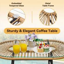 SHEIN X Heather Rae Outdoor Patio Rattan Furniture Set 3-Piece Conversation Set With Cushions & Table,White,Springbreak ,Valentine's Day Ideas