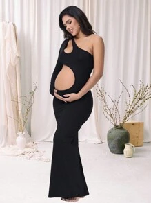 孕妇单肩长袖露肚长裙婴儿洗澡礼服适合拍照