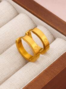 1 对/2 件 4 毫米宽不锈钢可爱耳环 女士环形耳环 珠宝 - 金色 - 查看 3