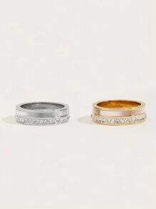 1 件 18K 镀金华丽款式不锈钢方晶锆石方壳戒指女士珠宝婚礼派对约会礼物