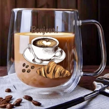 Taza de café de vidrio de doble pared de 12 onzas con asa, fabricada en vidrio borosilicato de alta calidad, aislada para bebidas calientes y frías, reutilizable y adecuada para café con hielo, té y leche, diseño elegante para el hogar y accesorio de cafetería, ideal para volver al colegio