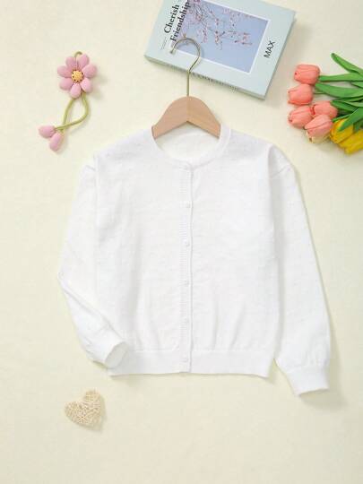 Tween Girl Lightweight Open Front Lace Knit Cardigan Sweater, Solid Color Long Sleeve Jacket, Spring/Summer