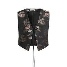 JSZ&WM 中国风,动物,满版印花,系带,显瘦,深V领,春/秋,休闲,优雅,女士唐装,女士春装,90年代服饰 - 黑色 - 查看 4