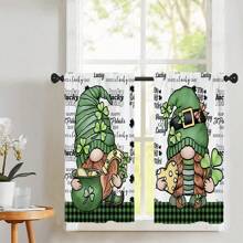 1 件/2 件绿色妖精与钱罐和三叶草印花装饰小窗帘卡通传统风格涤纶杆口袋印花窗帘帷幔套装 52 英寸 * 18 英寸，26 英寸 * 36 英寸圣帕特里克节主题四季厨房窗帘咖啡厅客厅办公室卧室家居装饰 - 彩色 - 查看 11