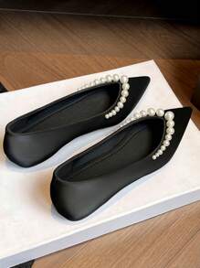 Giày cao gót mũi nhọn Pearl Decor, giày công sở thoải mái có gót chìm, giày đi làm thanh lịch cho quý cô, giày cưới, giày bệt thời trang ôm vừa vặn thoáng khí dành cho nữ - màu đen - Xem 4