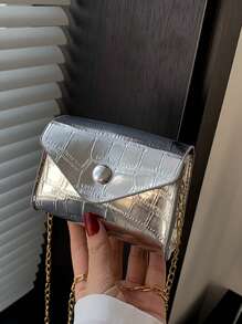 1 件时尚纹理休闲流行石纹链条单肩斜挎手提包小方包，时尚链条肩带高档纯色搭配，精致小巧的设计，适合女生逛街、日常使用、参加聚会，百搭方包造型送朋友生日礼物 - pu鏈條斜挎包 - 查看 3