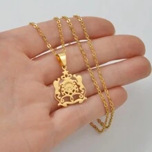 1 pieza Collar con colgante con mapa y nombre de ciudades de Marruecos en color dorado, joyería para mujeres y hombres