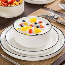 MALACASA 18 Piece, Complete Dinner Service, Semi-Standing High Legged Rim With Black Metal Rim - 6 People - 黑色 - 查看 3