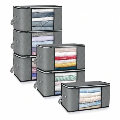 Lot de 6 sacs de rangement pliables de 35 L avec fenêtre transparente pour vêtements, jouets, couettes, literie, grande capacité