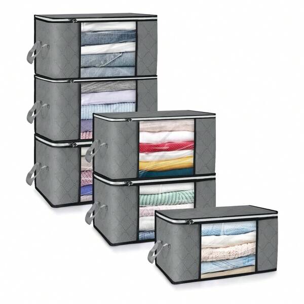 Lot de 6 sacs de rangement pliables de 35 L avec fenêtre transparente pour vêtements, jouets, couettes, literie, grande capacité