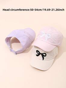 Bow Tie Kids Baseball Cap, Breathable Quick-Drying Sunshade Cap For Girls, Ponytail Hole, Large Brim Sun Protection Hat, Spring/Summer - Multicolor - View 3