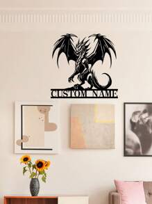 定制龙金属墙标、龙金属墙艺、龙名门牌、个性化姓氏标、房间装饰、龙墙艺 - 黑色 - 查看 4