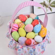 Easter Tote Bag, Cute Rabbit Floral Large Capacity Basket Children Festival Present Bag - Pink - View 7