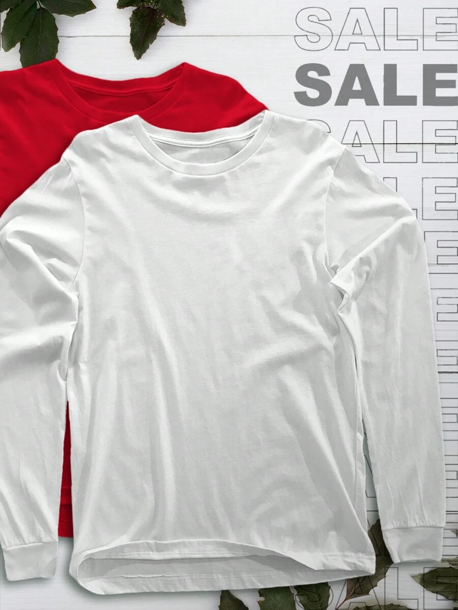 Playera Manga Larga de algodón. Set de 2 Playeras " Rojo - Blanco ". Playera Unisex. Playera de Regalo. - Multicolor - Ver 1
