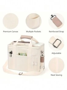 Large Capacity Multi Pocket Shoulder Bag With Compartment, Versatile Handbag With Handles, Black