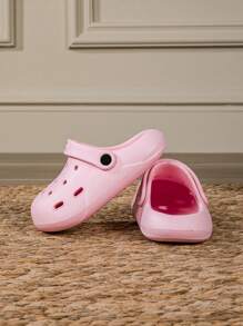 1 Pair New Spring/Summer Girls' Fashion Comfortable Casual Lightweight Breathable Cute Fresh Indoor/Outdoor Beach Toe Protection Pink Clogs - Pink - View 4