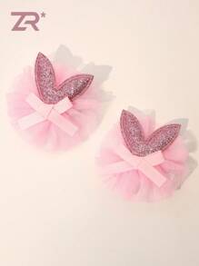 2 件装网状发夹，适合女孩青少年可爱闪光兔耳朵装饰发夹鳄鱼夹精致发饰 - 彩色 - 查看 11