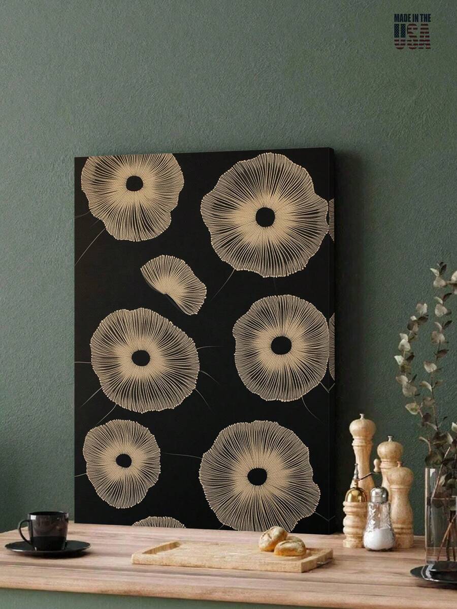 1PC Elegant Black And Beige Floral Wall Art Print - Minimalist Flower Design For Modern Deco Stretched And Framed Ready To Hang