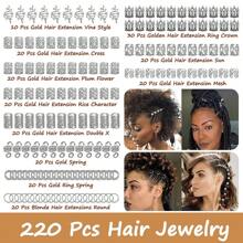 220pcs Cecillia Gold Hair Accessories, Braided Hair Decorations, Women Hair Jewelry, Metal Hair Rings, Dreadlock Decorations, Hair Braid Beads, Bohemian Hair Clips, Learning Supplies, Hair Extension, Hair Piece, Head Accessories, Hairpin - Silver - View 2