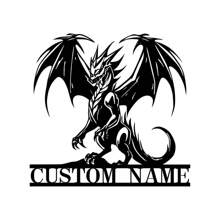 定制龙金属墙标、龙金属墙艺、龙名门牌、个性化姓氏标、房间装饰、龙墙艺 - 黑色 - 查看 1