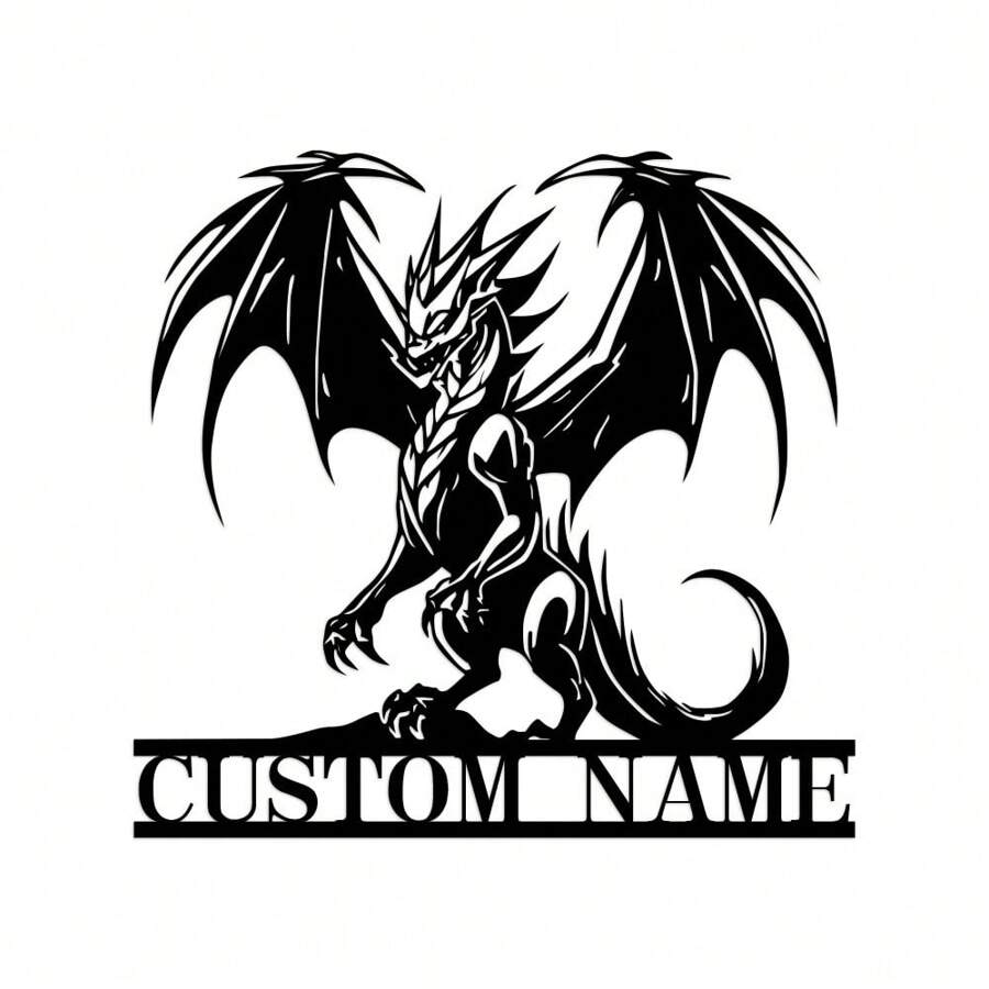 定制龙金属墙标、龙金属墙艺、龙名门牌、个性化姓氏标、房间装饰、龙墙艺 - 黑色 - 查看 1