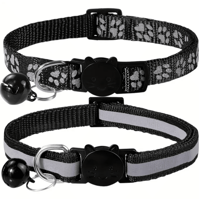 2pcs Reflective Cat Collars With Bell - Adjustable Nylon Pet Necklaces For Nighttime Visibility