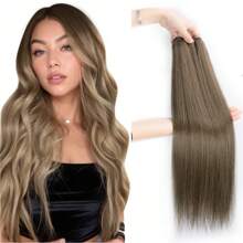 Synthetic Fiber Hair White Highlighted Sew In Hair Extensions High-Quality Japanese Silk Hair Weft 26 Inch 150g Sew In Weft Hair Extensions Weaving Hair For Women Girls Daily,Fashion Party ,Y2k ,Music Festival Various Occasions All Seasons - Multicolor - View 20