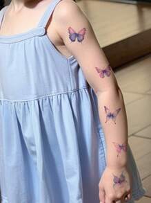 1 件蝴蝶闪光纹身贴纸临时纹身卡通可爱动物彩色防水防汗一次性儿童手臂、腰部、胸部、腿部、腹部、颈部、手部、手指、背部现代人体艺术 - 彩色 - 查看 3