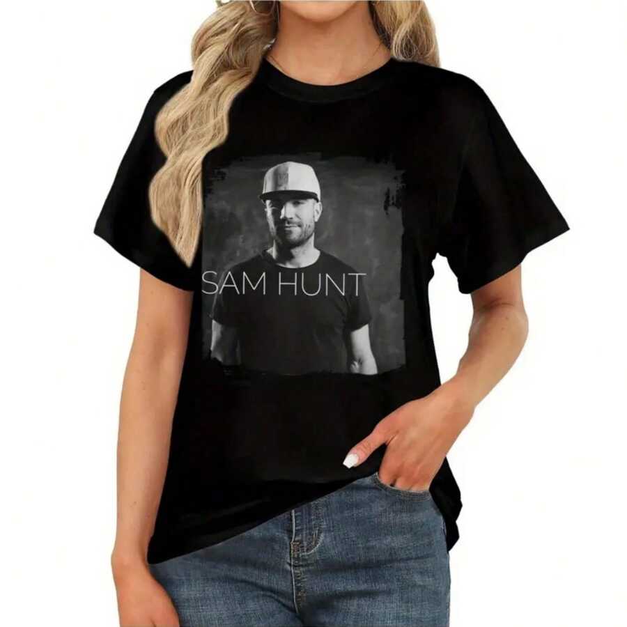 HQZOOMEE Women'S Short T-Shirt Sam Hunt Singer, Funny T-Shirts, Wear Fashionable, For Everyday & Outdoor Wear - màu đen - Xem 1
