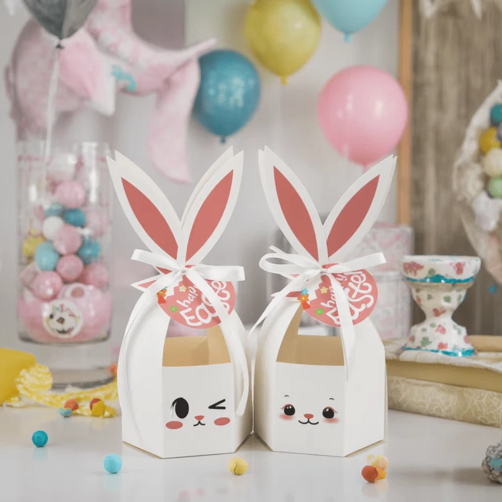 12 件复活节糖果盒牛皮纸盒带兔耳朵复活节春季节日纸质礼品容器糖果盒复活节派对礼品用品