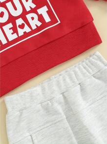 Toddler Baby Boy Valentines Day Outfit Mr. Steal Your Heart Long Sleeve Sweatshirt And Pants Spring Fall Clothes Set - 紅色 - 查看 8