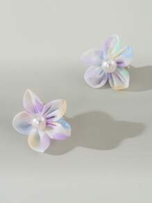 1 对可爱马卡龙色网状和人造珍珠花朵设计儿童时尚派对耳环，最佳朋友礼物 - 1對花朵耳環 - 查看 11