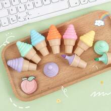 6 sztuk kreatywnych fluorescencyjnych markerów w kształcie lodów z kreskówek, przenośne mini zakreślacze, długopisy w kształcie lodów, odpowiednie dla uczniów, na powrót do szkoły, artykuły szkolne, urocze artykuły papiernicze, kolorowe pismo, uroczy zestaw artykułów szkolnych, prezenty urodzinowe/święta.