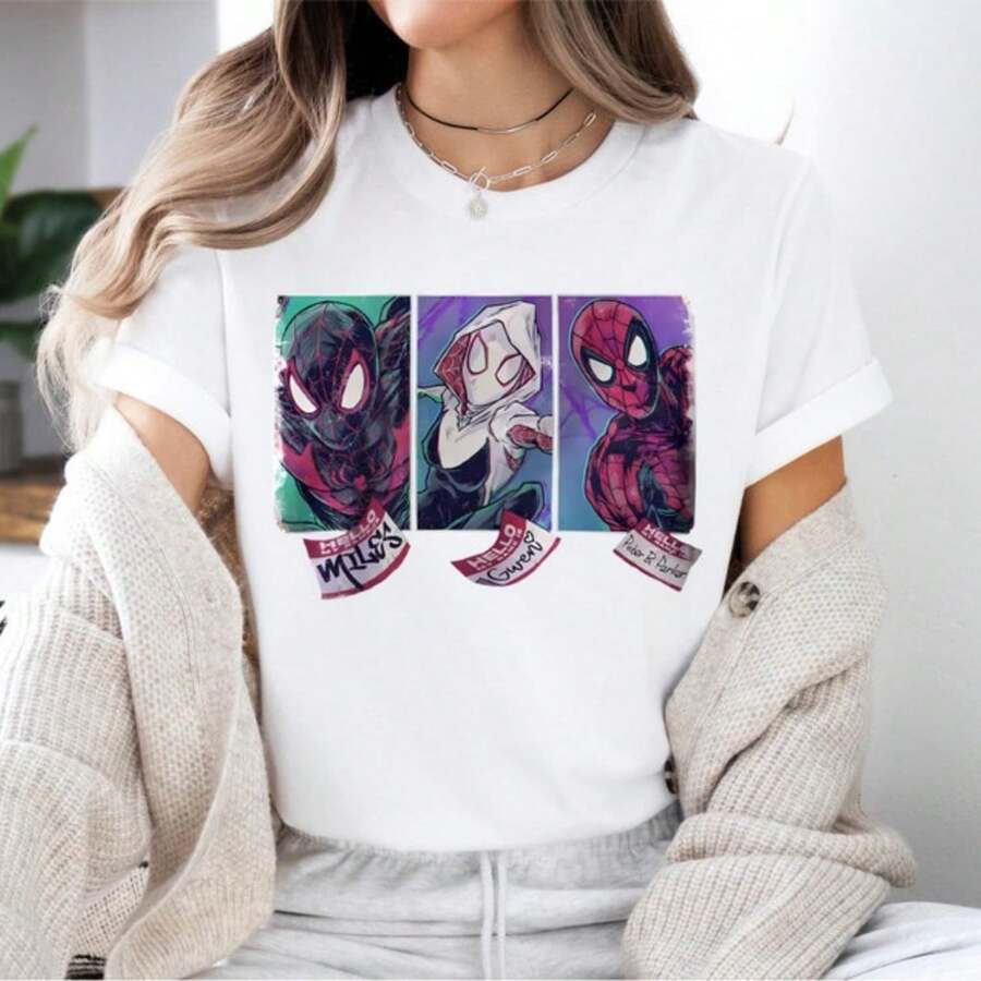 Spidey And His Friends T-Shirt,  Ghost Spider Sweatshirt, My Name Is Gwen Tee,  Universe  Sweater - trắng - Xem 1