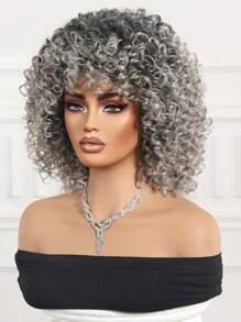Fluffy Little Curly Wig Gradient Silver Gray 12 Inch Short Curly Wig Synthetic Heat Resistant Fiber Wig Ladies Wig Perfect For Holiday Travel Family Gatherings Everyday Wear Use