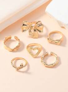 6pcs Set Rhinestone Snake Ring, Bow And Heart Shaped Knuckle Rings, Suitable For Women's Daily Casual And Party Wear Valentines,Mom,Mother,Mother's Day,Gift