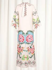 Ramadan Robe Long Sleeve Loose Retro Printed Dress