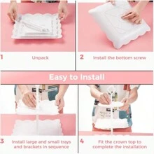 10 Pcs Cake Stand White Plastic Dessert Table Display Set 4 Pcs 3 Tired Cupcake Stand Cookie Tray Rack Serving Tray Cake Display Tower And 6 Pcs Dessert Trays For Wedding Baby Shower Tea Party (White) - 2 Squares + 2 Flower Shapes + 6 Trays - View 6