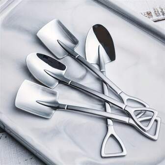 4pcs Set Stainless Steel Spade Spoons - Versatile For Desserts, Watermelon & Ice Cream - Kitchen Utensils