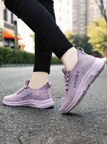 Zapatillas de mujer, zapatillas de running ligeras y transpirables. Zapatos color uva, zapatos rosas. Zapatillas con pies sin cordones para correr, béisbol, tenis, fitness y viajes diarios - Morado - Ver 3