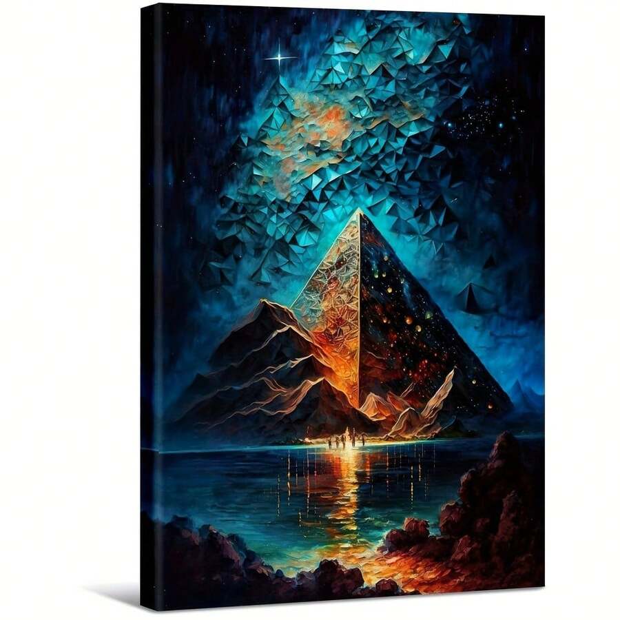 Crystal Mountain Under Starry Night Large Wooden Framed Wall Art Home Decor Canvas Painting- For Bedroom, Bathroom, Living Room, Office, Kitchen, Holiday Gift- 1pc