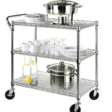 Heavy Duty 3 Tier Rolling Utility Cart Kitchen Cart On Wheels Metal Serving Cart Commercial Grade With Wire Shelving And Handle Bar For Kitchen Office Hardware Outdoor Decor