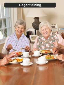 1pc Vintage Floral Print Adult Dining Scarf, Machine Washable, Waterproof And Oilproof Adult Bib, Unisex Clothing Protector, Fashionable Dinning Apron