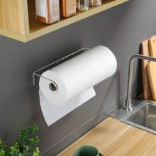 1pc Self-Adhesive Kitchen Paper Towel Holder, Wall-Mounted Paper Towel Rack, Easy To Install, Space-Saving Design - Transparent - View 5